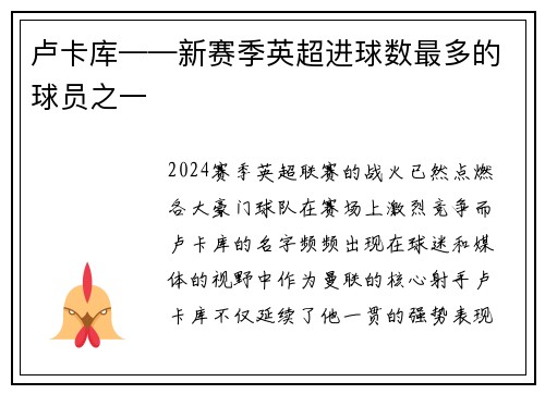 卢卡库——新赛季英超进球数最多的球员之一