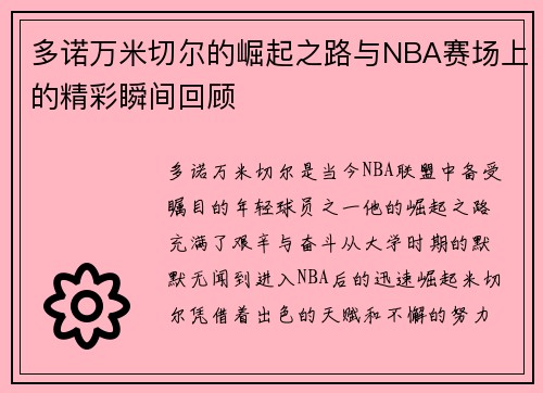 多诺万米切尔的崛起之路与NBA赛场上的精彩瞬间回顾